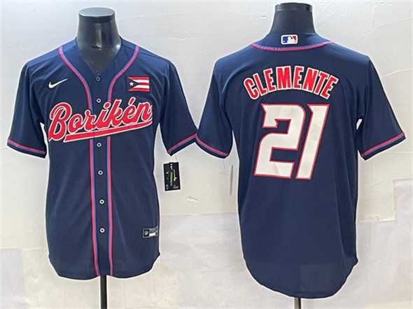 Men%27s Puerto Rico #21 Roberto Clemente Navy 2023 World Baseball Classic Stitched Jersey